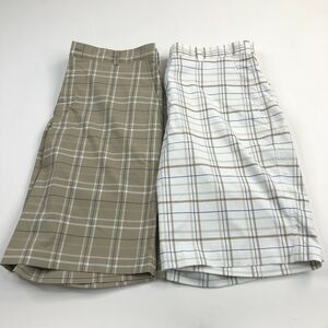 Nike Golf Dri-Fit 34 (fits 34W) Beige White Shorts Plaid Casual Walking LOT OF 2